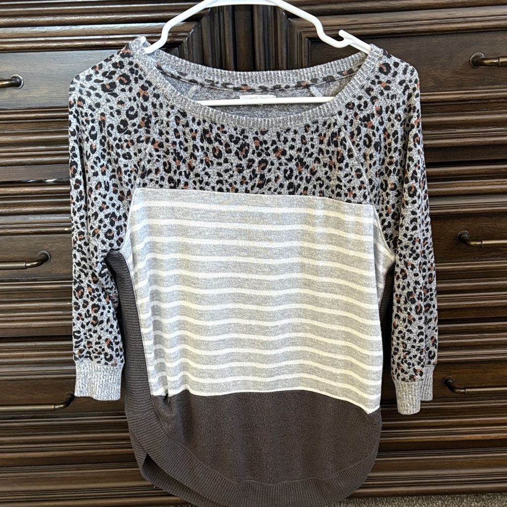 Maurices Gray and Brown Leopard Print Sweater